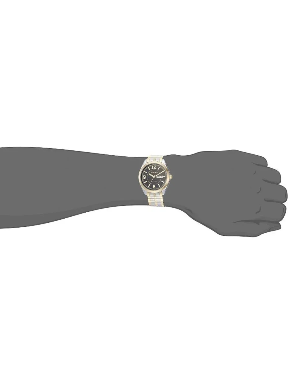 Men Silver Black Dial Analog Quartz Expansion Band Day-Date Function Round Watch